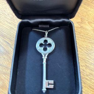 Tiffany & Co 18K White Gold with Diamonds Quatrefoil Key Pendant Necklace